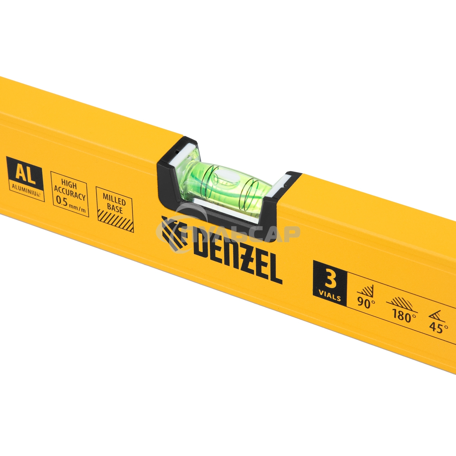 Уровень алюминиевый, магнит., фрезерованный, 3 глазка (1 зеркал.), 0,5 мм/м, 1200 мм Denzel