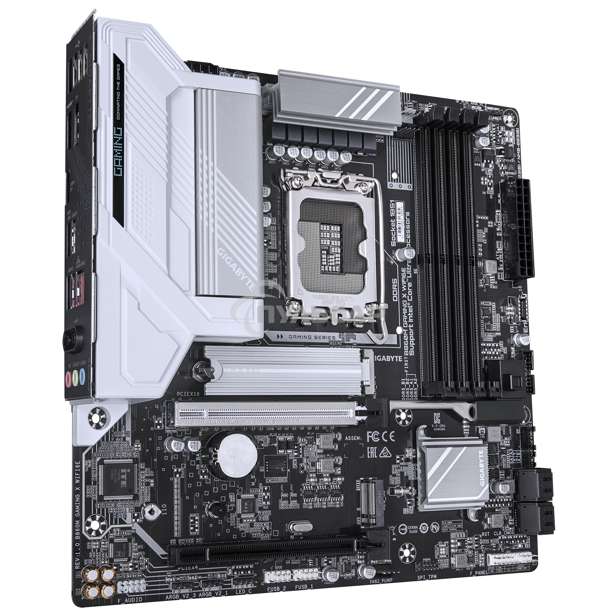 Материнская плата Gigabyte B860 GAMING X WIFI6E, LGA 1851, Intel B860, 4xDDR5, 4xSATA, 3xM.2, 1xPCIe 5.0 x16, 2xPCIe 4.0 x16, 1xHDMI, 1xDP, 1x 2.5Gb LAN, 4xUSB-A 2.0, 2xUSB-A 3.2 Gen 1, 1xUSB-C 3.2 Gen 2, 7.1, 3x3.5 мм, 3xARGB, 4xRGb, mATX