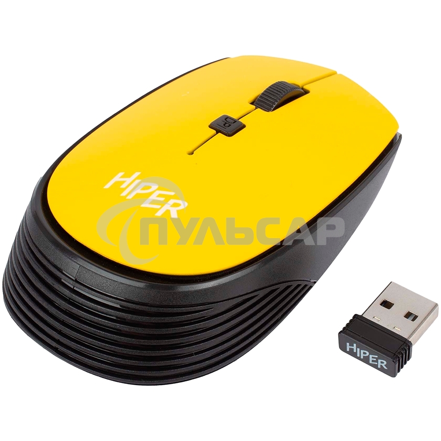Мышь беспроводная HIPER HOMW-085 желтый, 1600 dpi, радиоканал, USB, кнопки - 4