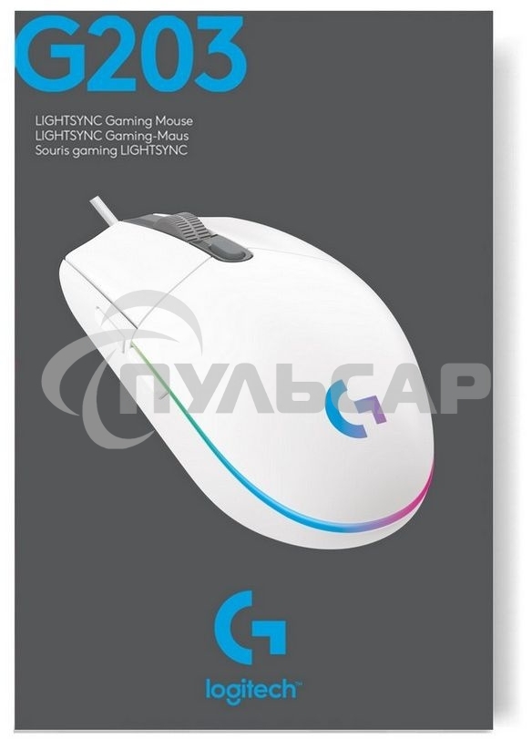 Мышь проводная Logitech G102 LIGHTSYNC белый, 8000 dpi, USB, кнопки - 6