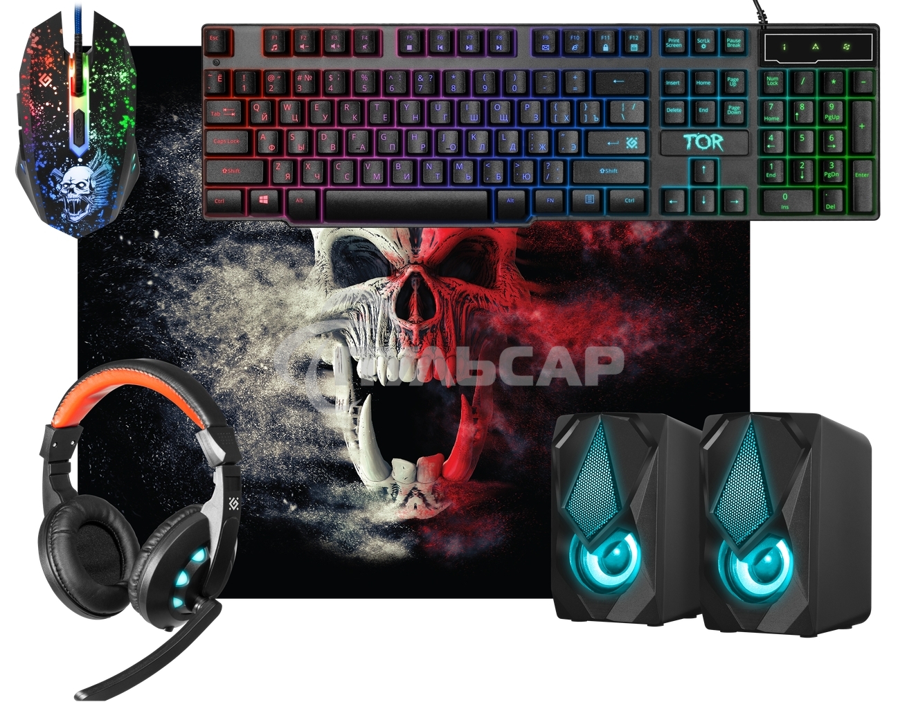 Игровой комплект Defender Tor MHP-127 мышь+клав.+гарн.+ков.+колонка