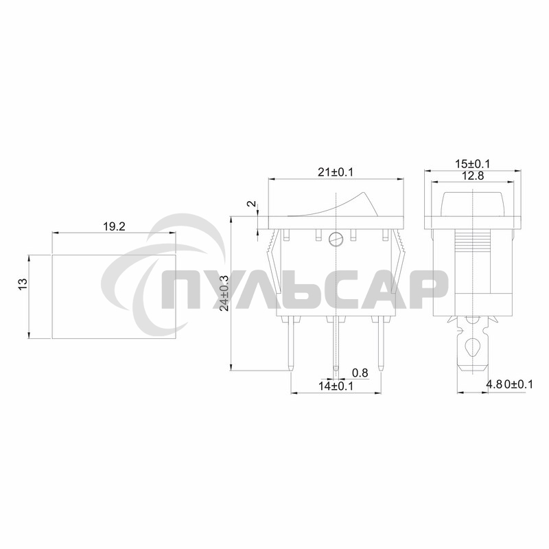 Выключатель клавишный Rexant 12V 15А (3с) ON-OFF красный с подсветкой Mini