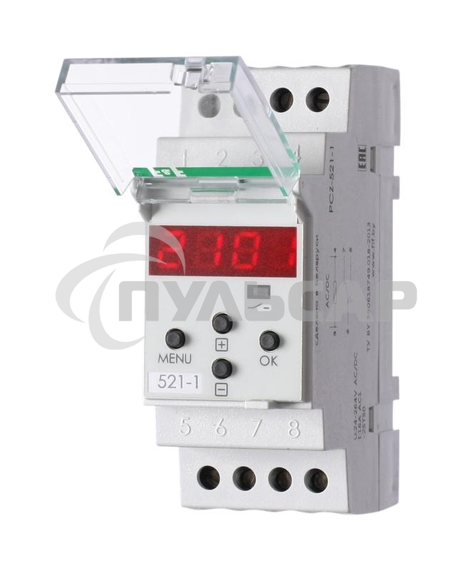 Реле времени PCZ-521-1 (1канал-125пар вкл./выкл. сут./нед. Циклы 24-264В AC/DC 16А 1P IP20 монтаж на DIN-рейке)(аналог ТЭ-15) F&F EA02.002.010