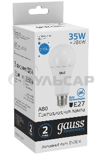 Лампа светодиодная LED Gauss Elementary A67 35Вт E27 6500К