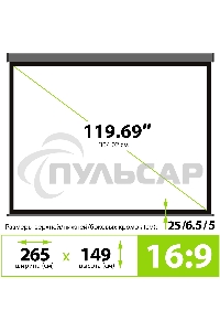 Экран Cactus 149.4x265.7см Wallscreen CS-PSW-149X265-SG 16:9 настенно-потолочный рулонный серый