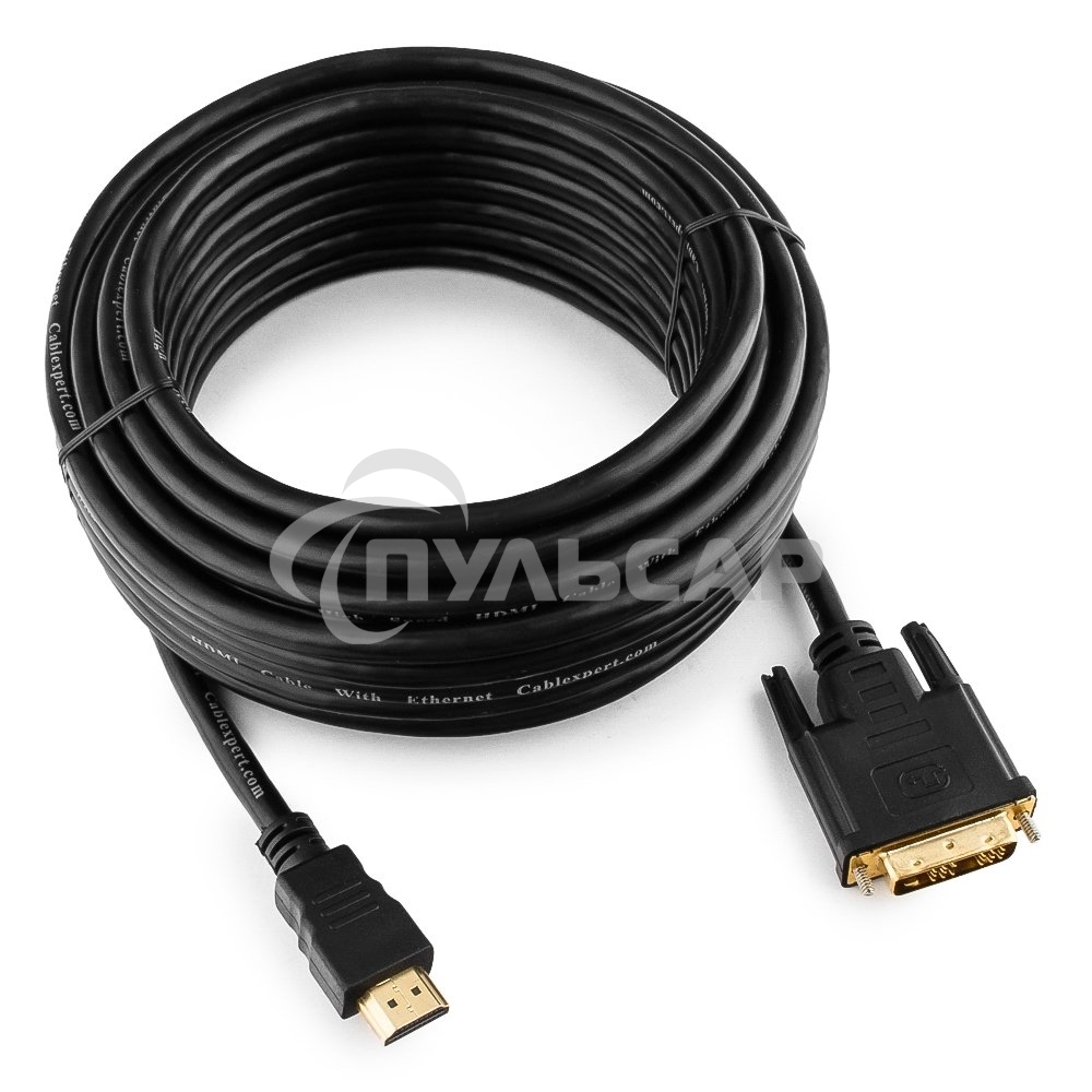 Кабель HDMI-DVI Cablexpert CC-HDMI-DVI-10MC, 19M/19M, single link, медь, позол.разъемы, экран, 10м, черный, пакет