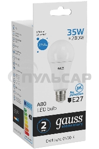 Лампа светодиодная LED Gauss Elementary A67 35Вт E27 6500К