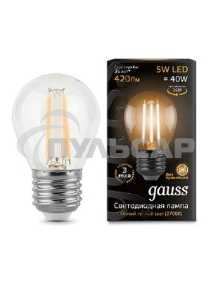 Лампа светодиодная Filament Шар E27 5Вт 2700К Gauss 105802105