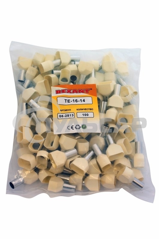 Наконечник штыревой втулочный изолированный F-14 мм 2х16 мм² (НШВи(2) 16-14/НГи2 16-14) слоновая кость Rexant
