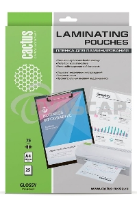 Пленка для ламинирования Cactus 75мкм A4 (25шт) глянцевая 216x303мм CS-LPGA47525