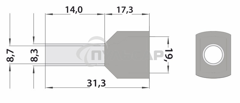Наконечник штыревой втулочный изолированный F-14 мм 2х16 мм² (НШВи(2) 16-14/НГи2 16-14) слоновая кость Rexant