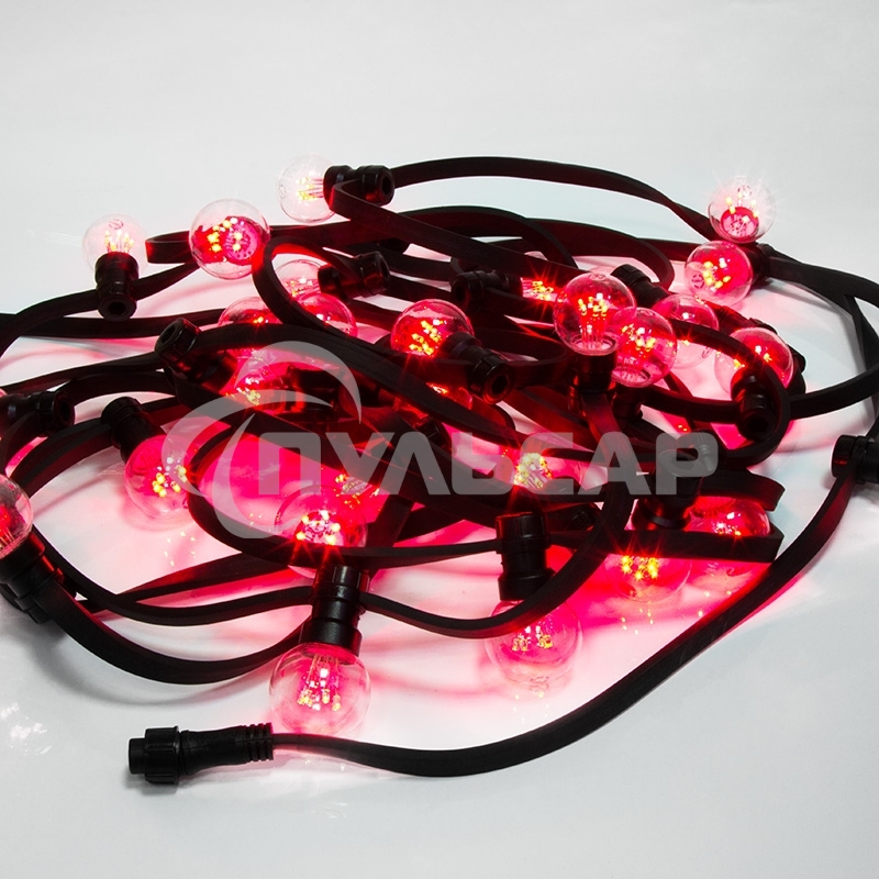 Гирлянда Neon-night LED Galaxy Bulb String 10м, черный каучук, 30 ламп*6 LED красный, влагостойкая IP65