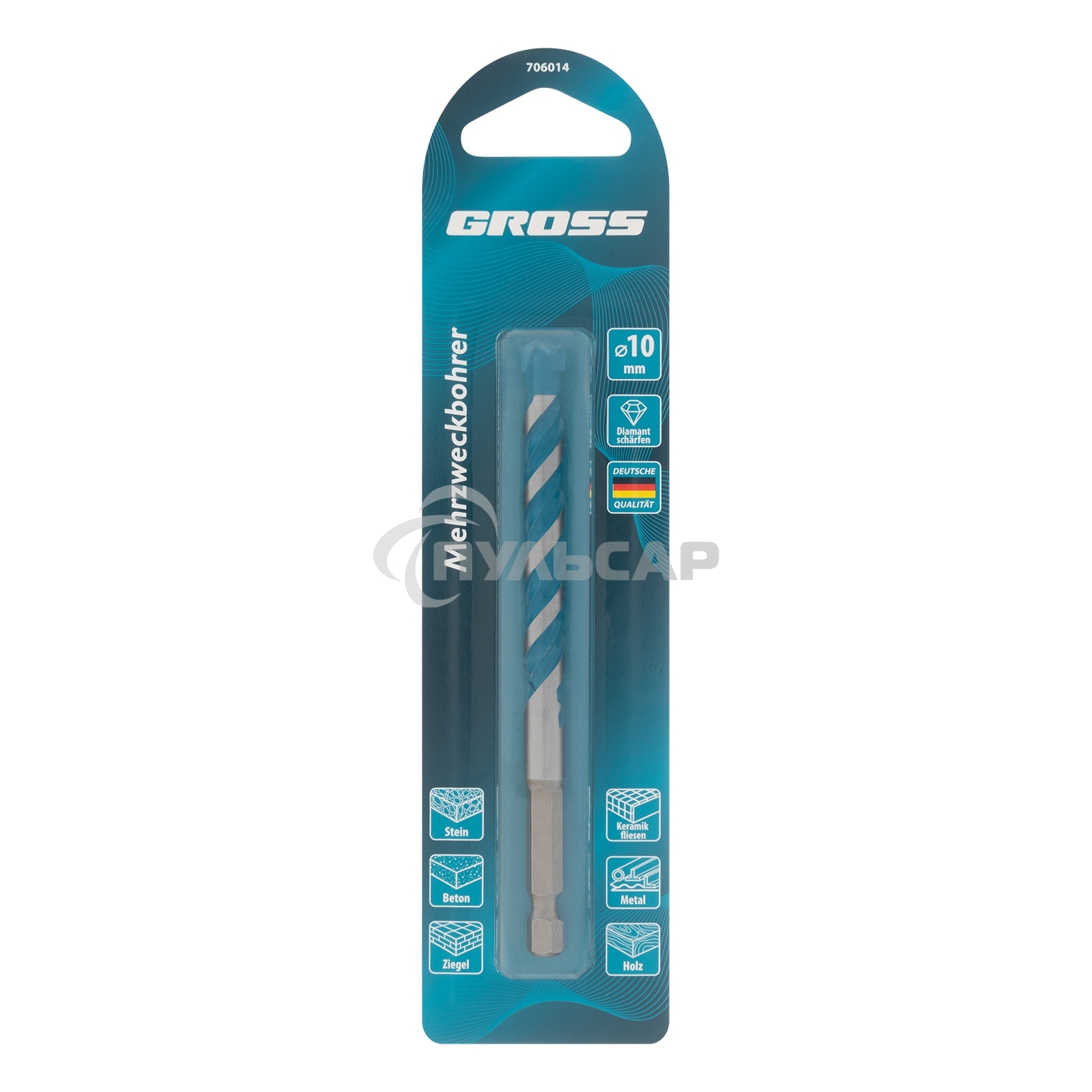 Сверло универсальное, Multipurpose PRO, 6-гр. хвостовик, 10мм Gross