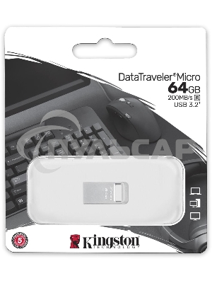 Флешка USB Kingston 64 Gb DataTraveler Micro DTMC3G2/64 Gb USB 3.0 серебристый