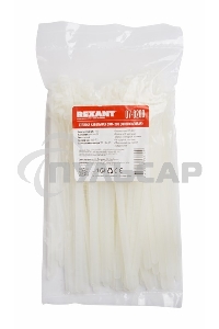 Хомут-стяжка нейлоновая многоразовая Rexant 200x7,5 мм, белая, упаковка 100 шт.