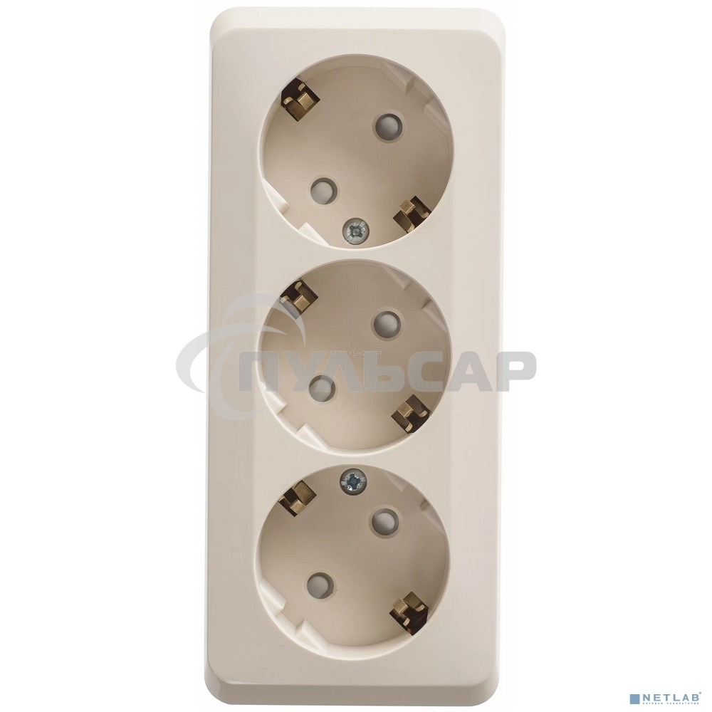 Розетка 3-м ОП Этюд 16А 250В защ. шторки с заземл. крем. SchE PA16-012K