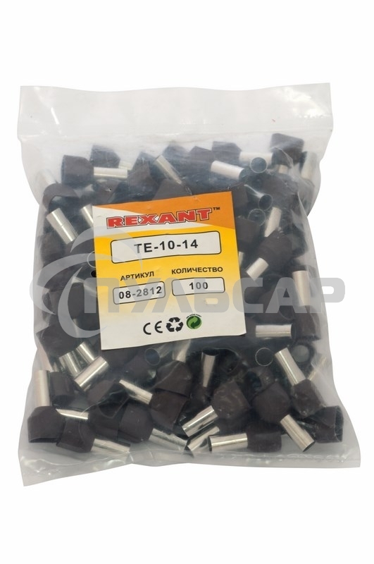 Наконечник штыревой втулочный изолированный F-14 мм 2х10 мм² (НШВи(2) 10-14/ Ги2 10-14) красный Rexant