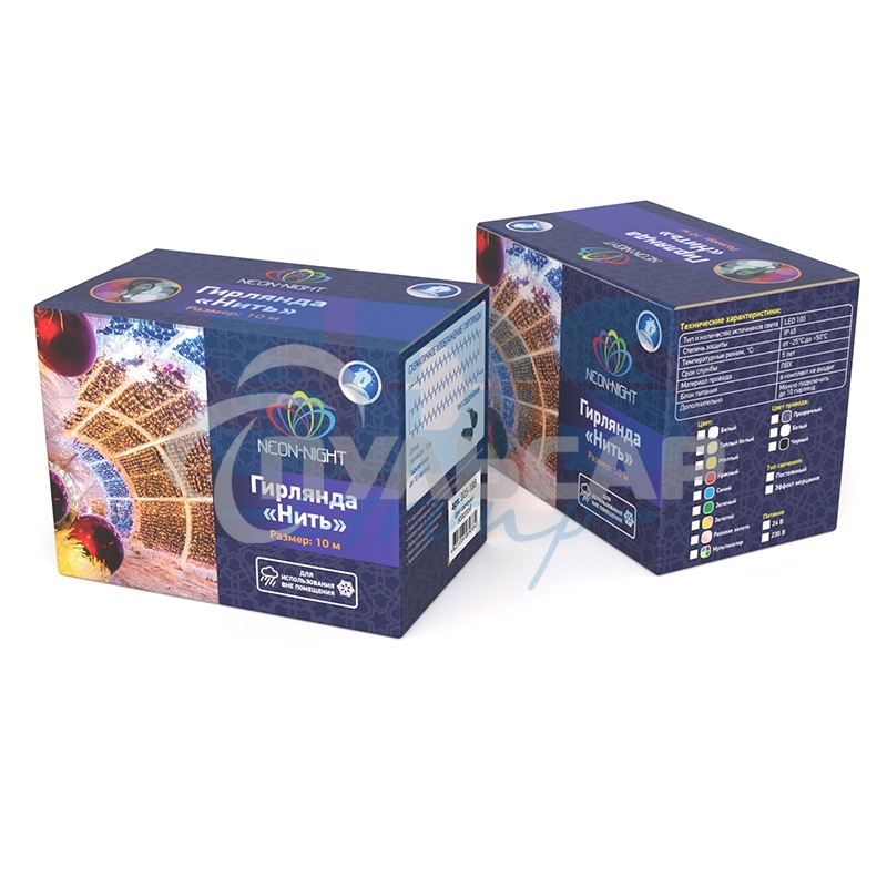 Гирлянда Neon-night Нить 10м, постоянное свечение, белый ПВХ, 230В, синий