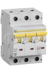 Выключатель автоматический трехполюсный ВА47-60M 3Р 16А 6кА D MVA31-3-016-D IEK