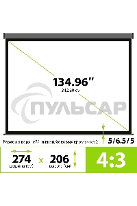 Экран Cactus 206x274см Wallscreen CS-PSW-206X274-SG 4:3 настенно-потолочный рулонный серый