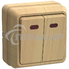 Выключатель 2-кл. ОП ОКТАВА 10А IP20 с индик. сосна ИЭК EVO21-K03-10-DC