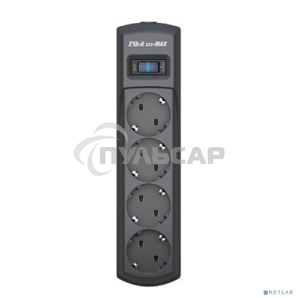 Сетевой фильтр ZIS Pilot m Max 4 розетки (евро с заземлением), 15А/3.3кВа, автомат, 10 м, черный Surge protector Pilot m Max 4 euro outlets, 15А/3.3кВа, 10m, black