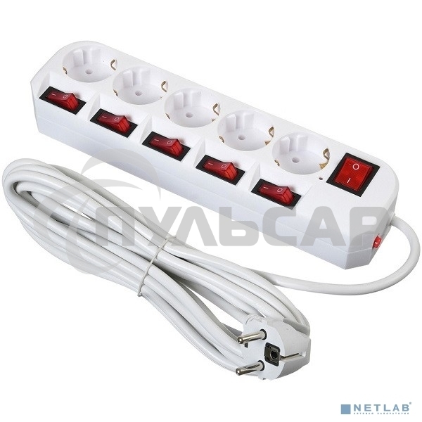 Сетевой фильтр Buro 500SH-5-SW-W 5м (5 розеток) белый (коробка)