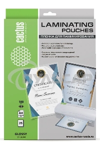 Пленка для ламинирования Cactus 100мкм A4 (25шт) глянцевая 216x303мм CS-LPGA410025