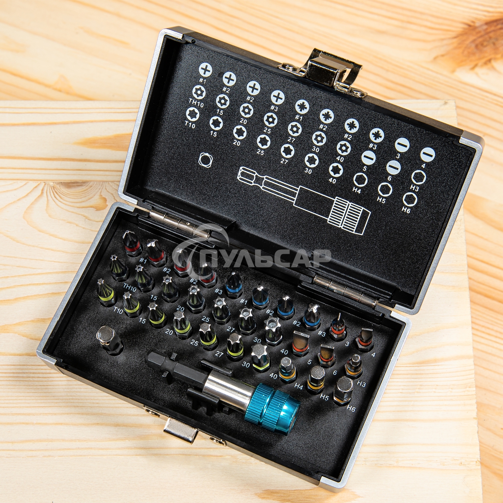 Набор бит GROSS, магнитный адаптер,сталь S2,пластиковый кейс,32 предм. 11363