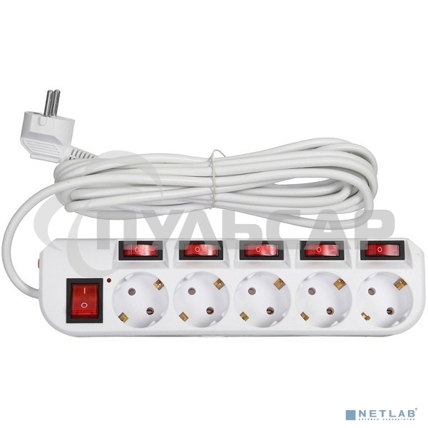 Сетевой фильтр Buro 500SH-5-SW-W 5м (5 розеток) белый (коробка)