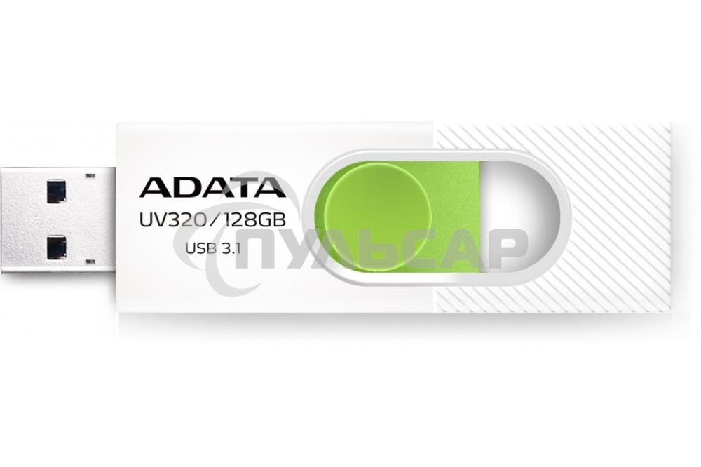 Флешка USB ADATA UV320 (AUV320-128G-RWHGN), 128 Gb, USB 3.2 Gen1, R/W 100/30, белый/зеленый