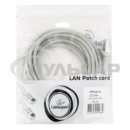 Патч-корд FTP Cablexpert кат.6, 3м, литой, многожильный (серый)