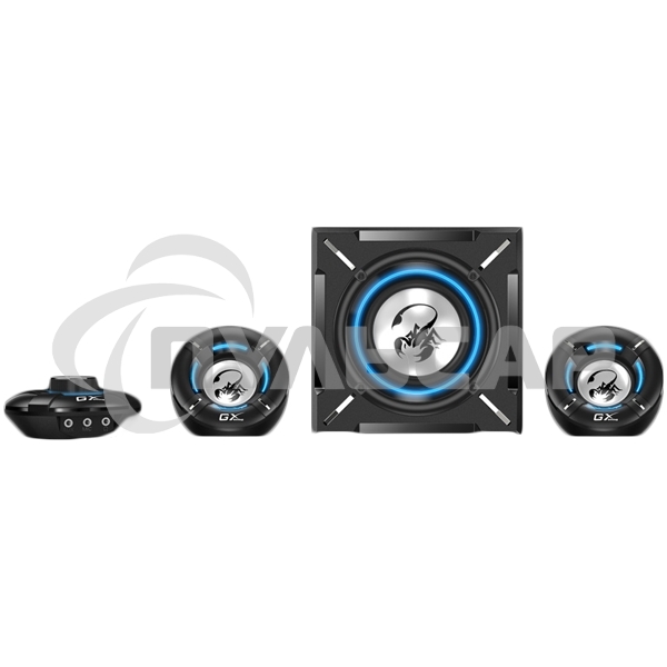 Компьютерные игровые колонки Genius SW-G2.1 1000, 100-240В,26Вт (Сабвуфер: 16Вт, Сателлиты: 5Втx2), мощные басы, синяя подстветка, блок управления громкос