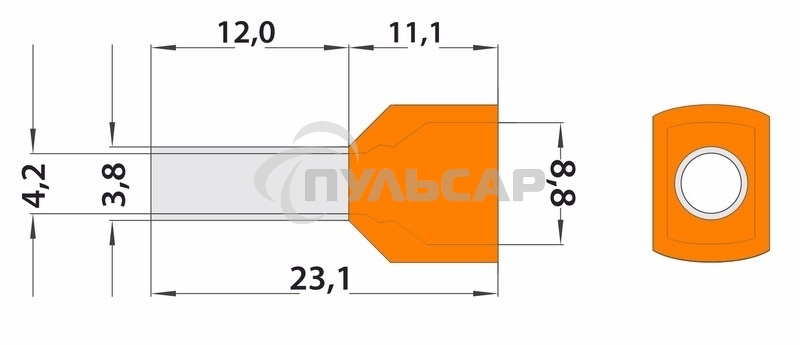 Наконечник штыревой втулочный изолированный F-12 мм 2х4 мм² (НШВи(2) 4.0-12/НГи2 4,0-12) оранжевый Rexant