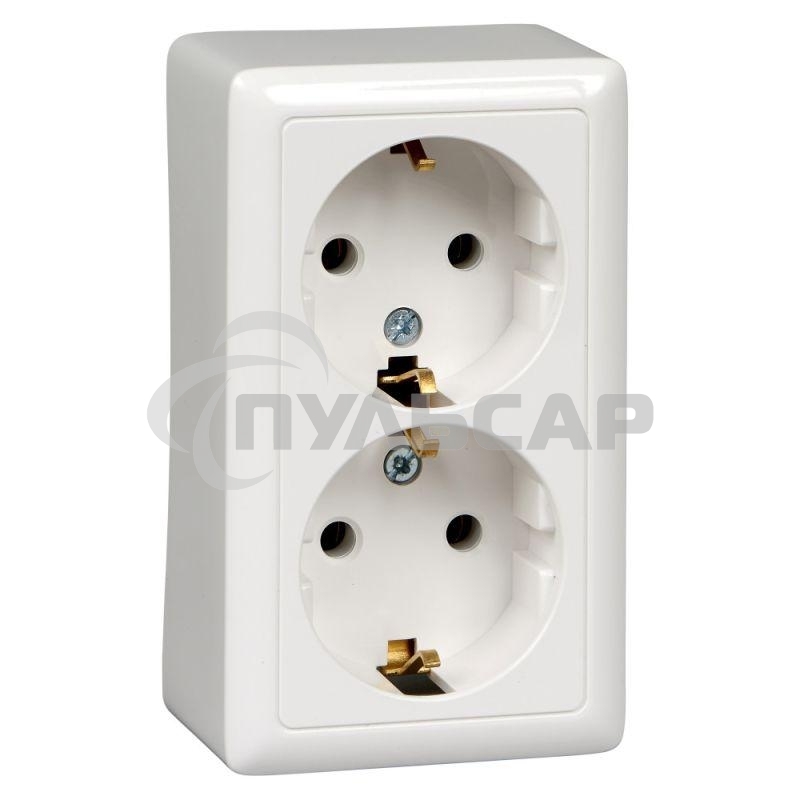 Розетка 2-м ОП Хит 16А 250В без защ. шторок с заземл. белый  SchE RA16-238-B