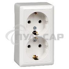 Розетка 2-м ОП Хит 16А 250В без защ. шторок с заземл. белый  SchE RA16-238-B