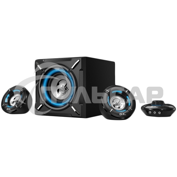 Компьютерные игровые колонки Genius SW-G2.1 1000, 100-240В,26Вт (Сабвуфер: 16Вт, Сателлиты: 5Втx2), мощные басы, синяя подстветка, блок управления громкос