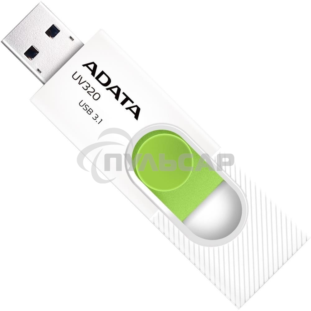Флешка USB ADATA UV320 (AUV320-512G-RWHGN), 512Gb, USB 3.2 Gen1, R/W 100/30, белый/зеленый