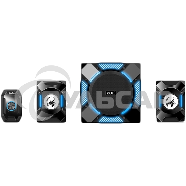 Акустическая система Genius SW-G2.1 1200, 100-240В,36Вт (Сабвуфер: 24Вт, Сателлиты: 6Втx2), мощные басы, синяя подстветка, блок управления, разъем