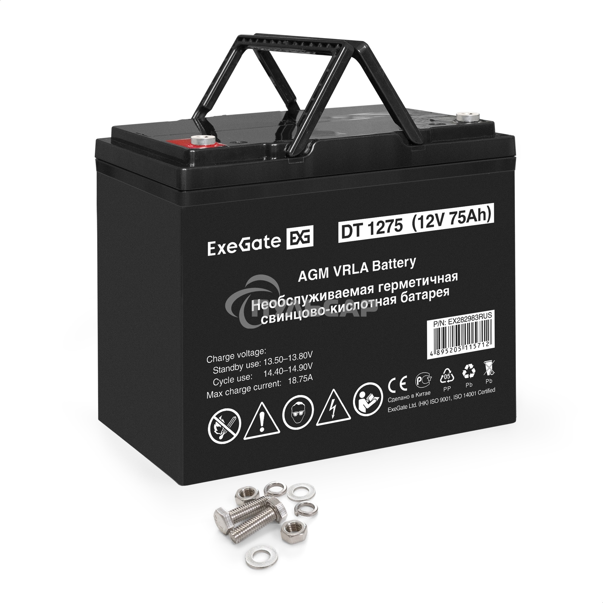 Аккумуляторная батарея ExeGate DT 1275 (12V 75Ah, под болт М6)