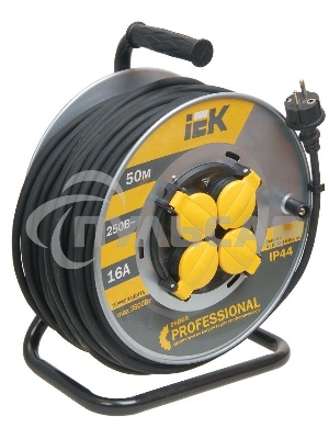 Катушка Iek WKP16-16-04-50-44 УК50 на мет с т/з 4 места 2 Р + P Е /50м КГ 3х1,5мм2 IP44 