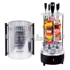 Электрошашлычница Galaxy Line GL 2610, серый, 1000 Вт, 5 шампуров из высококачественной нержавеющей стали, автоматическое вращение шампуров на 360°, долговечный керамический нагревательный элемент, защитный кожух из пищевого алюминия