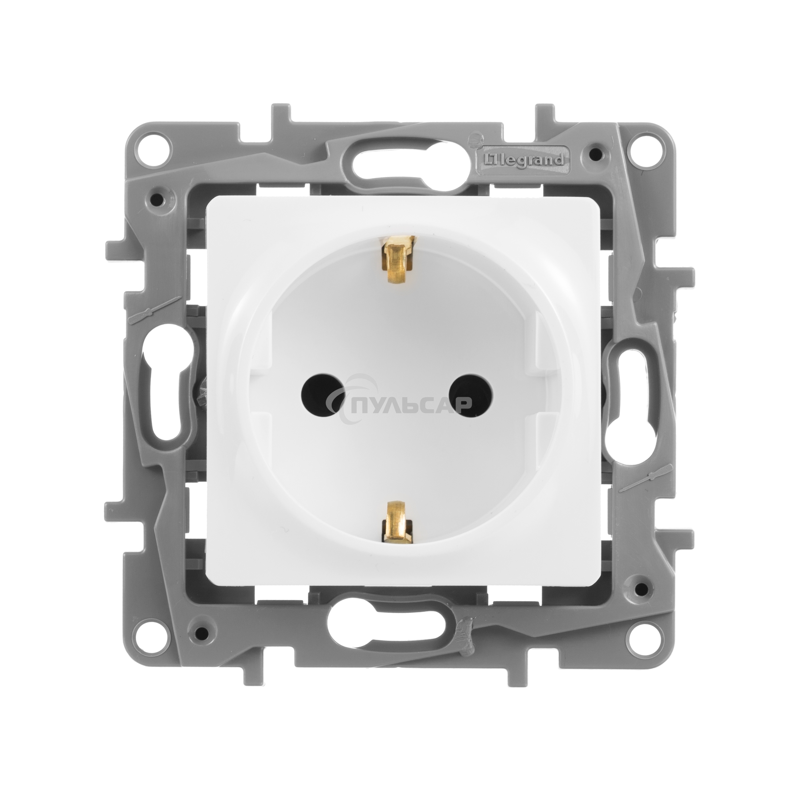 Механизм розетки 1-м СП Etika 2К+З 16А защ. шторки с заземл. винт. зажимы бел. Leg 672222