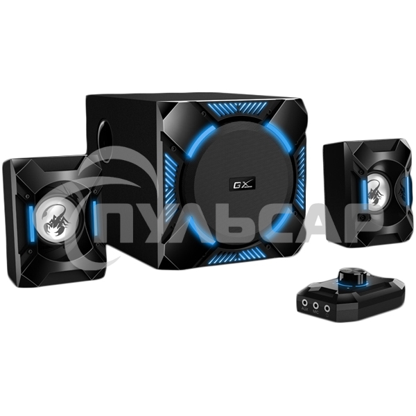 Акустическая система Genius SW-G2.1 1200, 100-240В,36Вт (Сабвуфер: 24Вт, Сателлиты: 6Втx2), мощные басы, синяя подстветка, блок управления, разъем