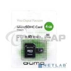 Флэш карта QUMO QM4GMICSDHC4 4Gb MicroSDHC Class 4, SD adapter