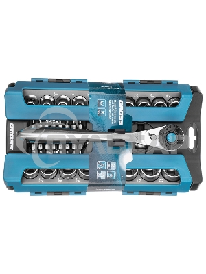 Набор торцевых GROSS головок, трещотка 120 зубьев, 36 предметов 14144