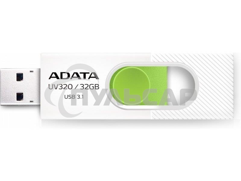 Флешка USB ADATA UV320 (AUV320-32G-RWHGN), 32 Gb, USB 3.2, R/W 100/30, белый/зеленый