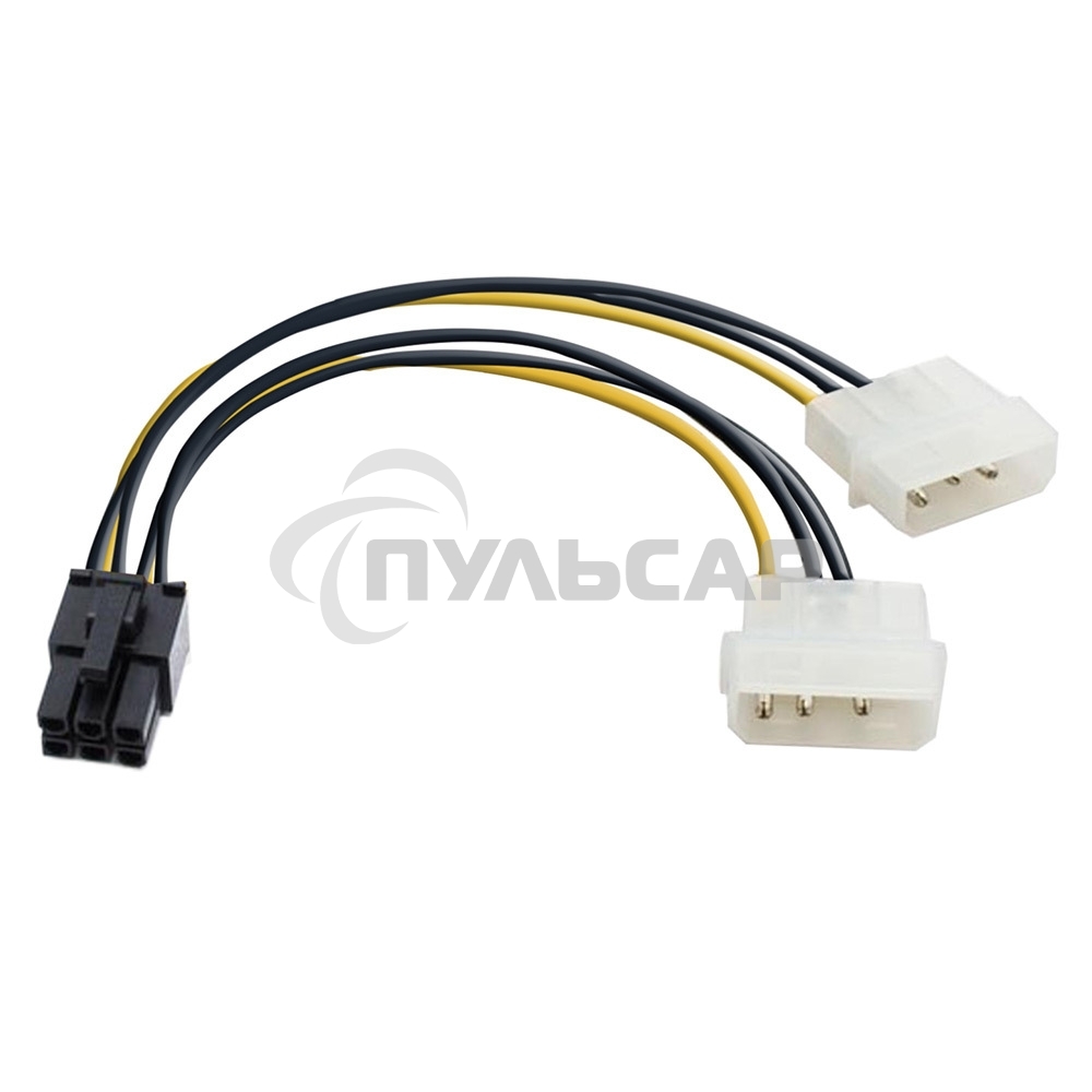 Переходник питания PCI-Express 6pin (от 2х разъемов Molex (IDE) блока питания), 15см ExeGate EX138937RUS
