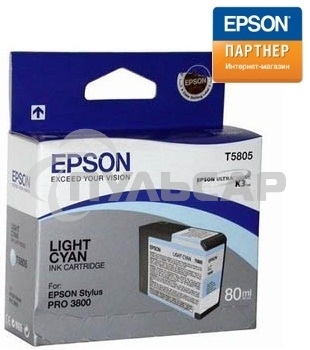 Картридж струйный Epson T5805 (C13T580500) светло-синий (80 мл) для Stylus Pro 3800