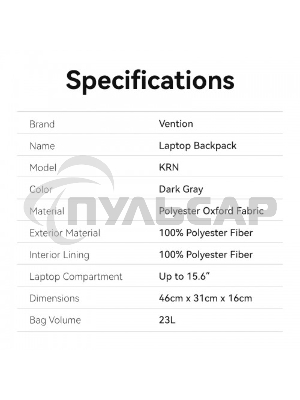 Рюкзак Vention Темно-серый (46см х 31см х 16см)